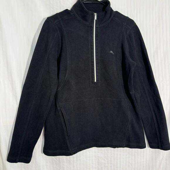 Tommy Bahama Black 1/2 Zip Sweater Pullover Women’s Medium Nautical Swordfish - Picture 1 of 7